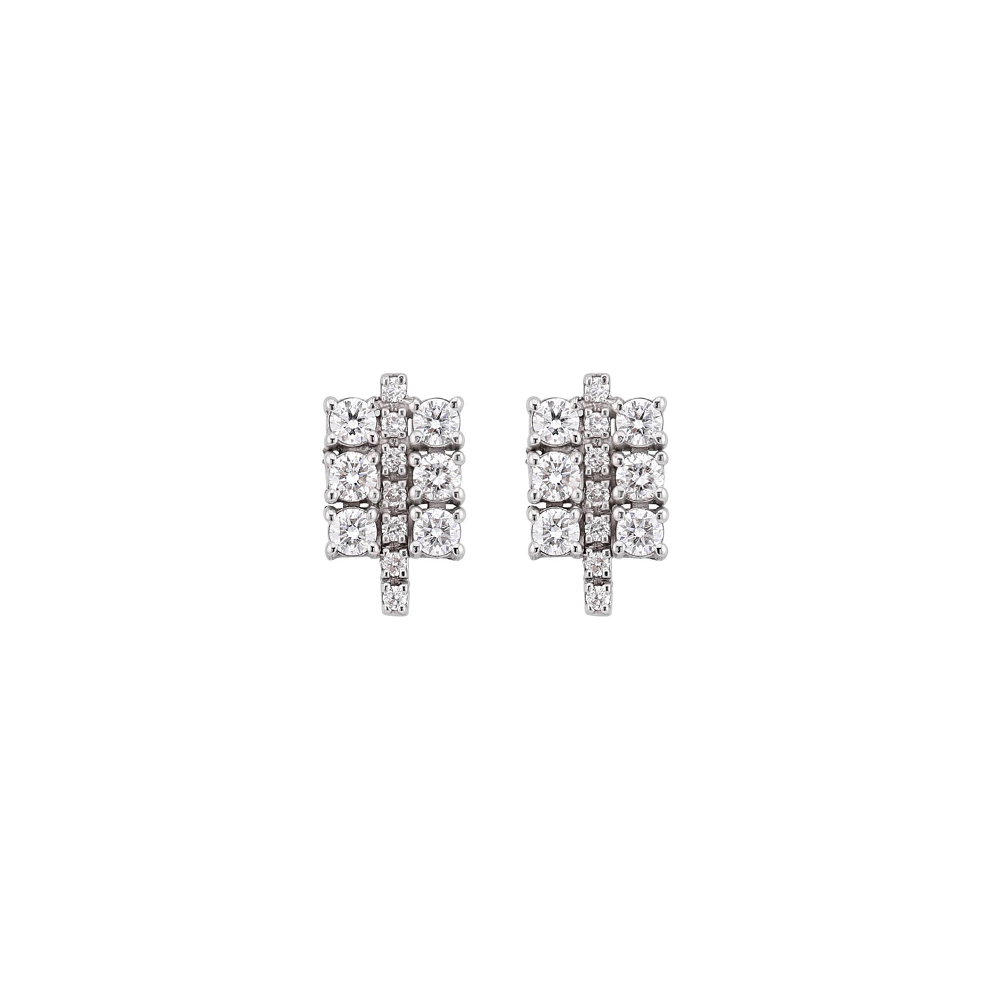 Square Line Stud Earrings in White Gold