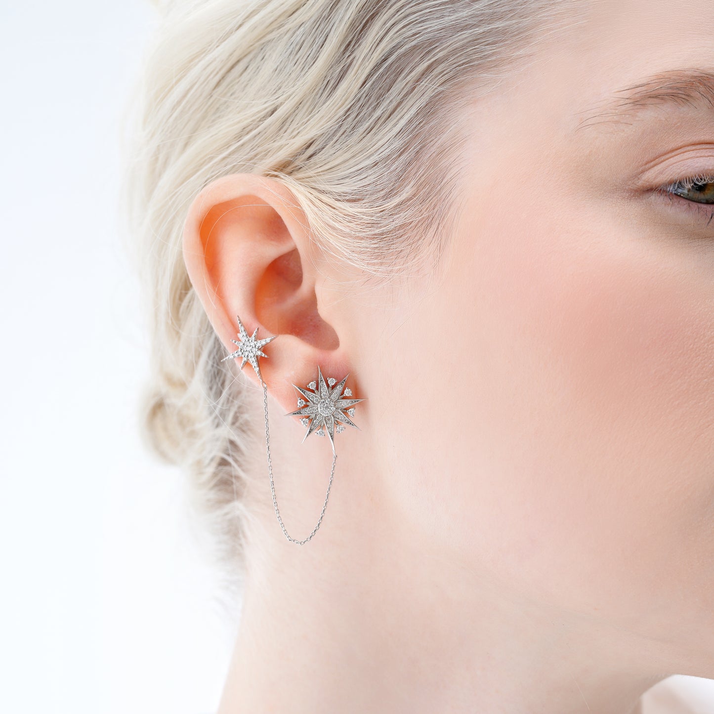 Double Stars Earrings in White gold and Natural Diamonds