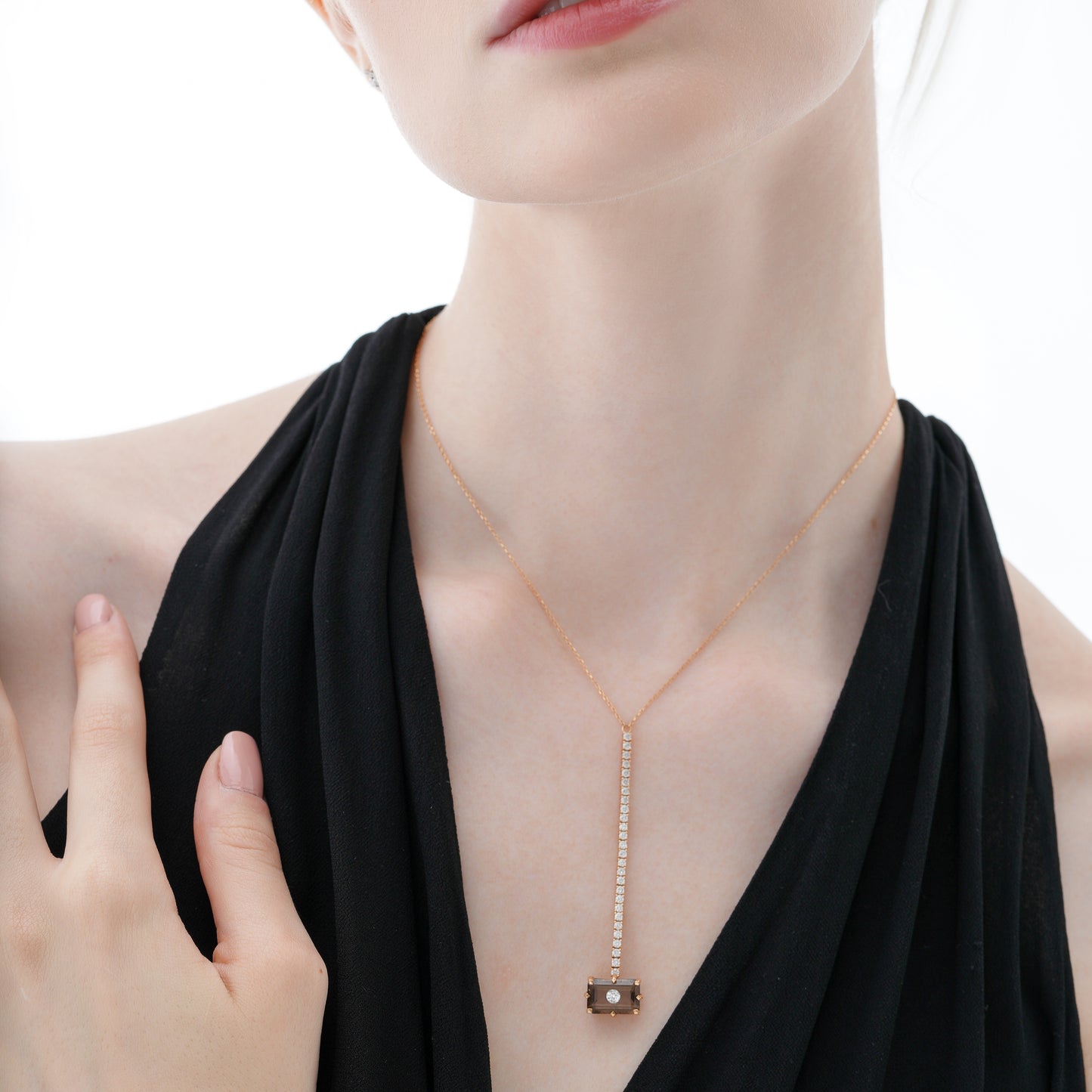 Linéa Smoky Quartz and Diamond Necklace in Rose Gold