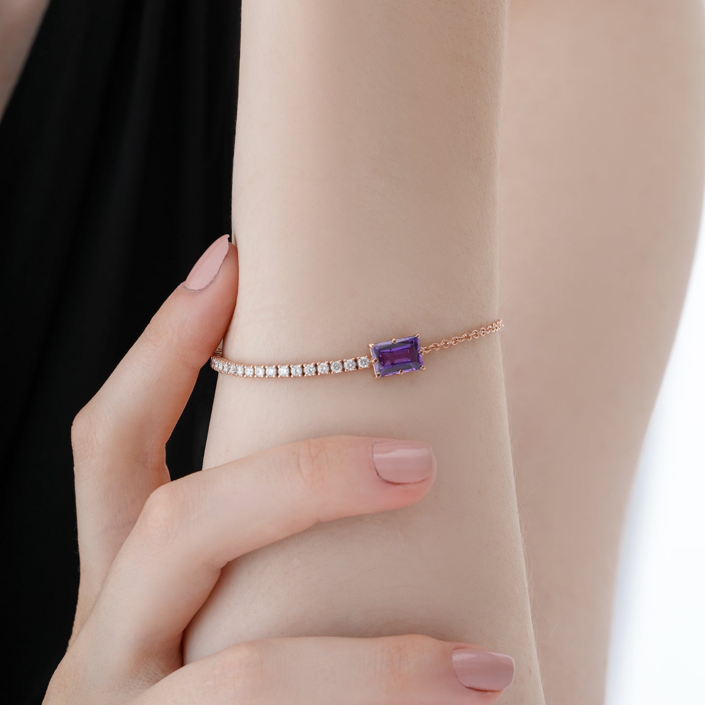 Linéa Amethyst  and Diamond Bracelet in Rose Gold