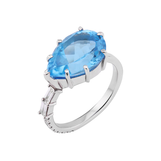 Linéa Blue Topaz and Diamond Pinky Ring
