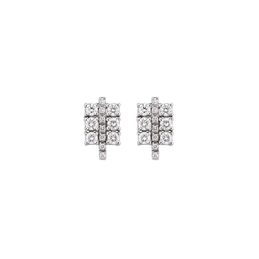 Square Line Stud Earrings in White Gold